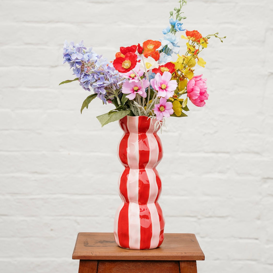 3 tier Vase - Red & Pink Stripe
